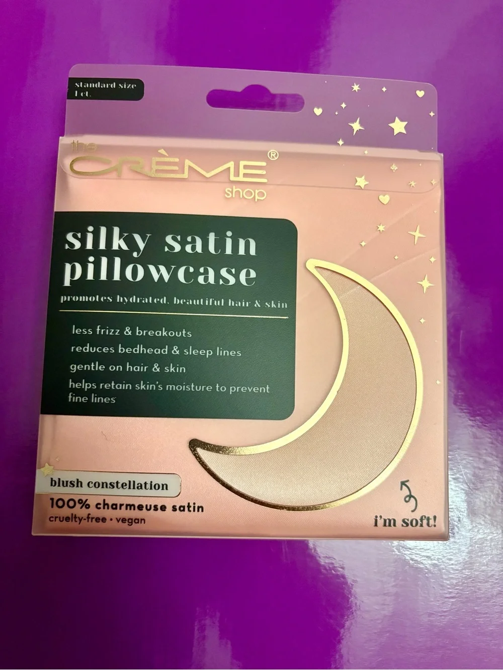 The Crème Shop Silky Satin Pillowcase Standard Size - Blush Constellation